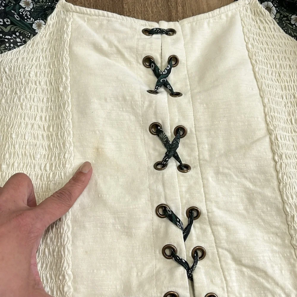 Anthropologie Forever That Girl Moss Shabby Chic Corset Back Shirt Size Medium M